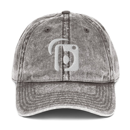 BLOK Original Logo - Unisex White Embroidered Vintage Denim Baseball Cap