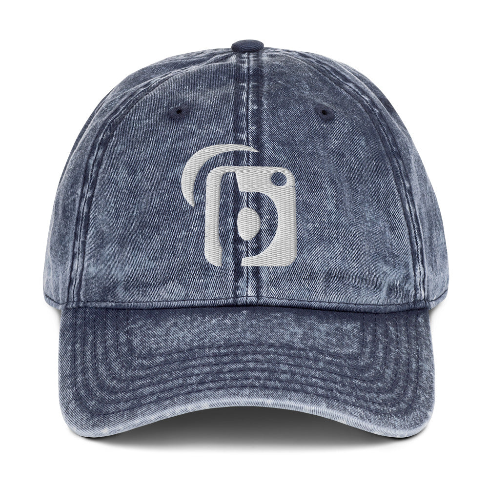 BLOK Original Logo - Unisex White Embroidered Vintage Denim Baseball Cap
