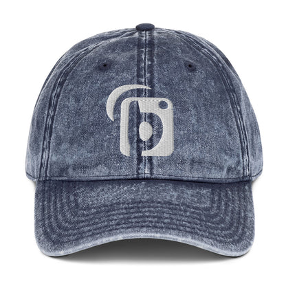BLOK Original Logo - Unisex White Embroidered Vintage Denim Baseball Cap