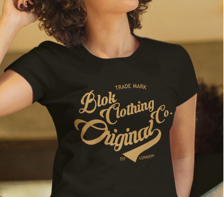 BLOK Original Clothing Company - Gold Print Women's Slim Fit Graphic T-Shirt