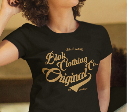 BLOK Original Clothing Company - Gold Print Women's Slim Fit Graphic T-Shirt