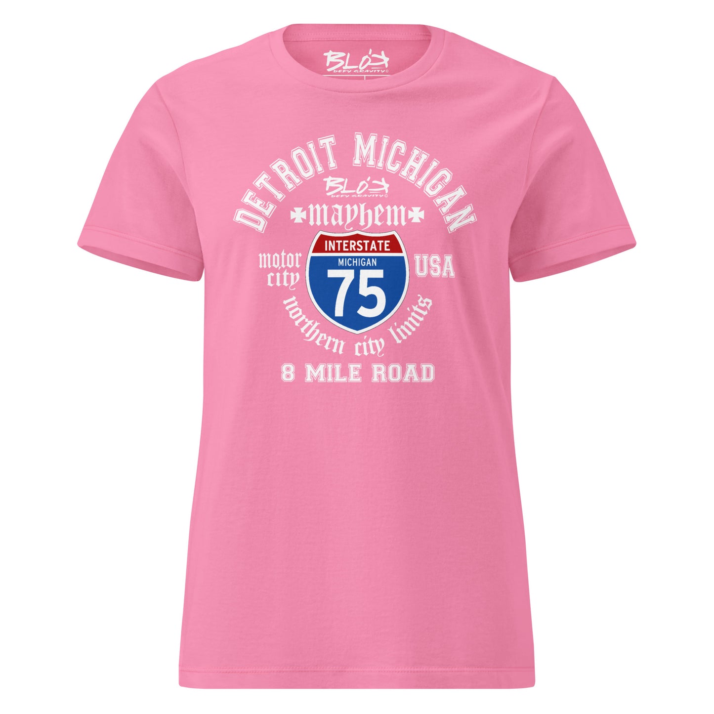 BLOK Detroit 8 Mile - White Print Women's Slim Fit Graphic T-Shirt