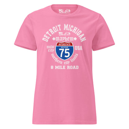 BLOK Detroit 8 Mile - White Print Women's Slim Fit Graphic T-Shirt