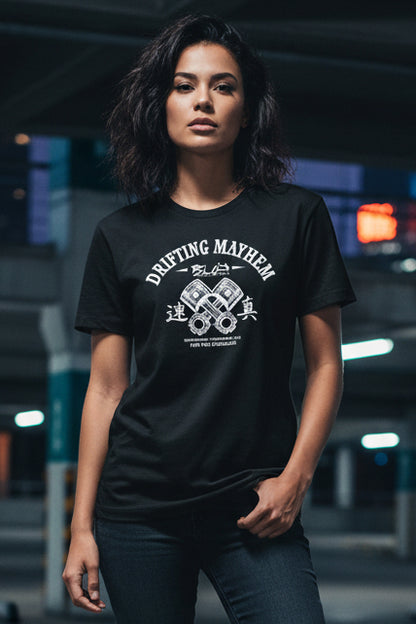 BLOK Drifting Mayhem - White Print Women's Slim Fit Graphic T-Shirt