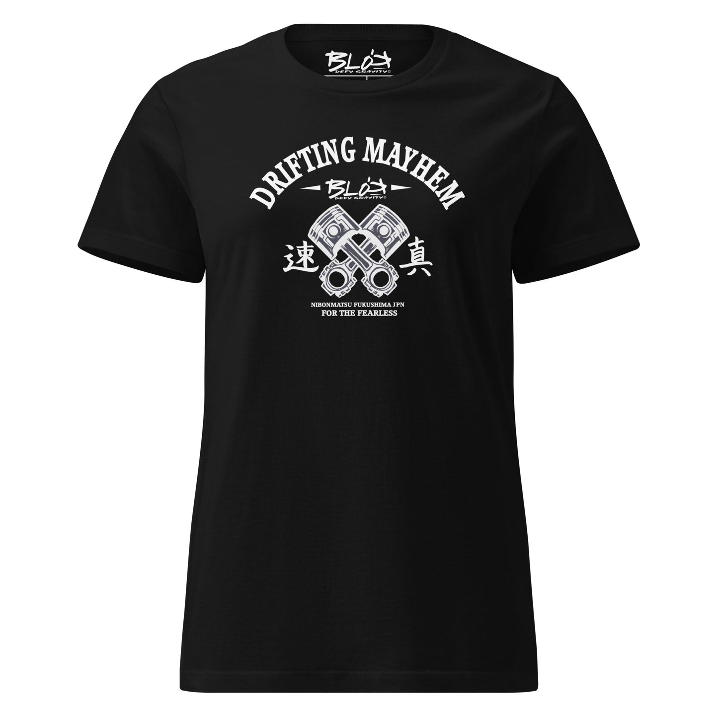 BLOK Drifting Mayhem - White Print Women's Slim Fit Graphic T-Shirt