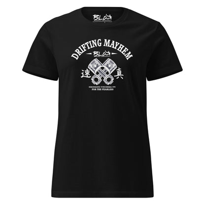 BLOK Drifting Mayhem - White Print Women's Slim Fit Graphic T-Shirt