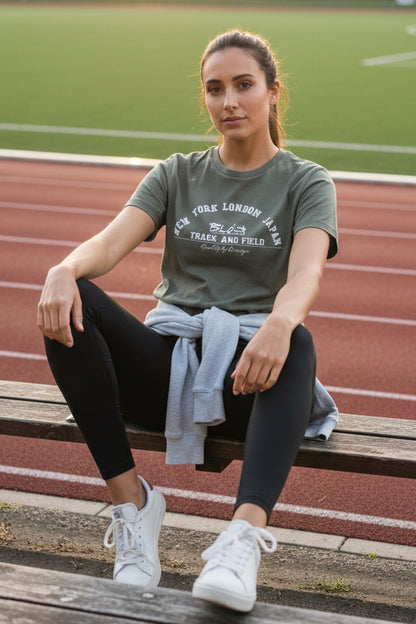 BLOK Track & Field - White Print Women's Slim Fit Graphic T-Shirt