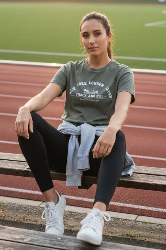 BLOK Track & Field - White Print Women's Slim Fit Graphic T-Shirt