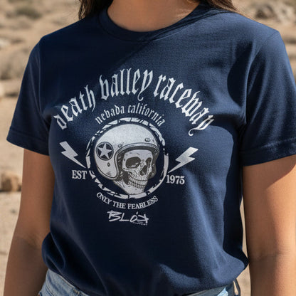 BLOK Death Valley Raceway - White Print Women's Slim Fit Graphic T-Shirt