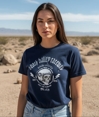 BLOK Death Valley Raceway - White Print Women's Slim Fit Graphic T-Shirt