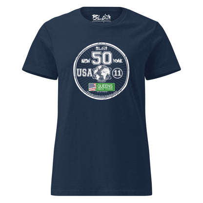 Queens New York - with White & Green Print - Women's Slim Fit