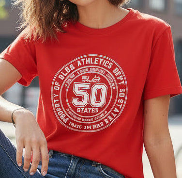 BLOK 50 States Athletic Dept. - White Print Women's Slim Fit Graphic T-Shirt