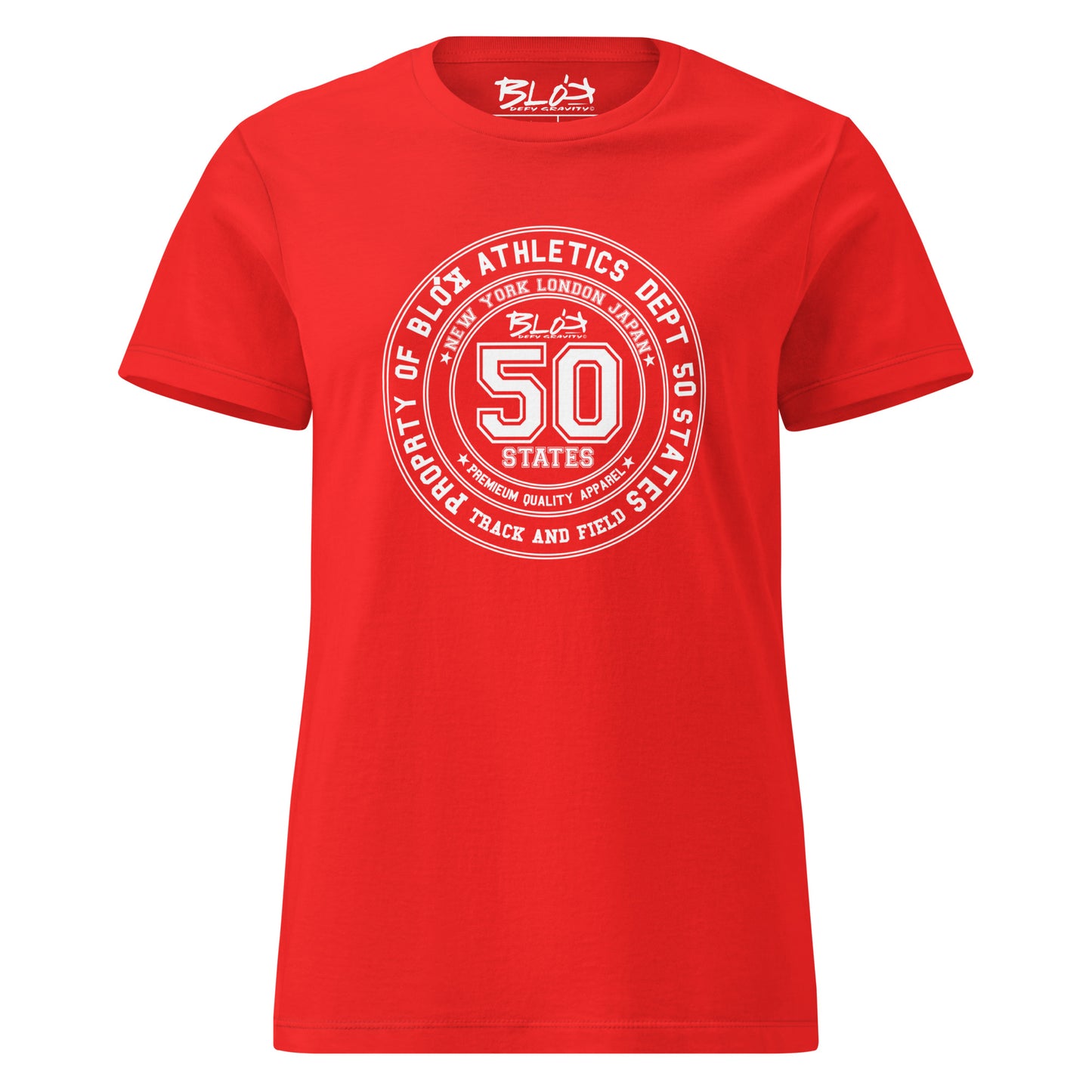 BLOK 50 States Athletic Dept. - White Print Women's Slim Fit Graphic T-Shirt